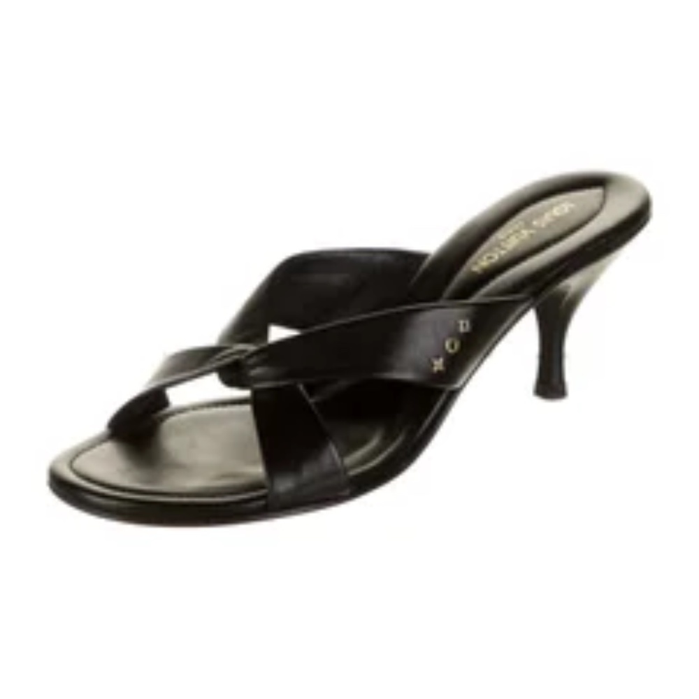 LOUIS VUITTON LEATHER CROSS SLIDES